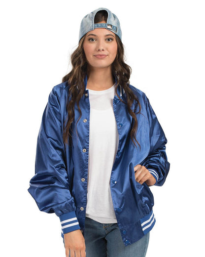 Unisex Satin Baseball Jacket Striped Trim - 3610