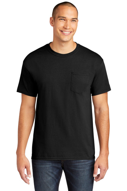 Front View of Black Gildan Heavy Cotton 100% Cotton Pocket T-Shirt. 5300  - S