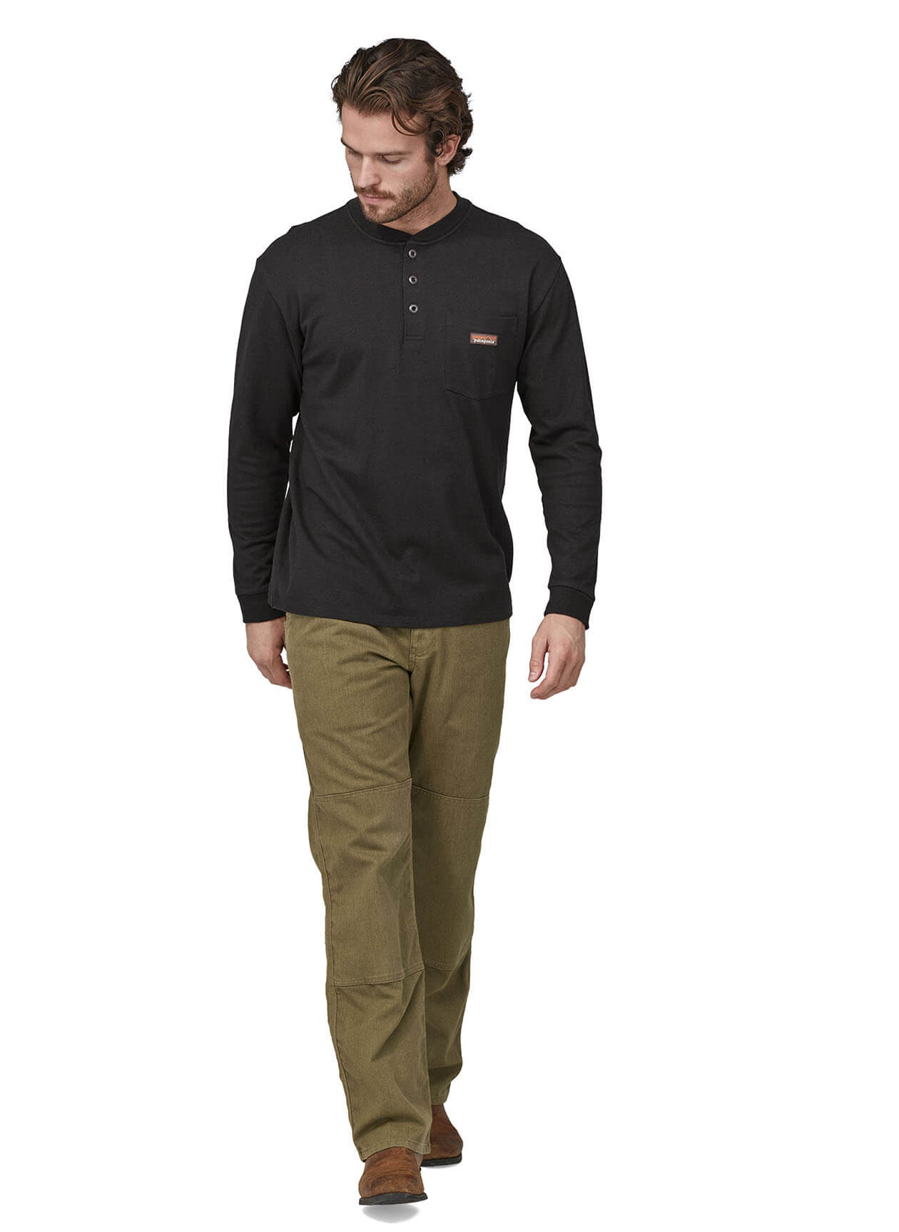 Patagonia Men's Long-Sleeved Work Henley Pocket T-Shirt - Black - LG