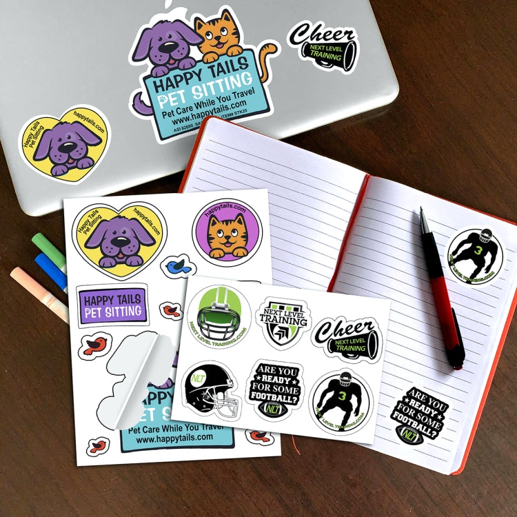 "CustomCut ™"Full Color Custom Shape Removable Vinyl Sticker Sheets (6"x 8")