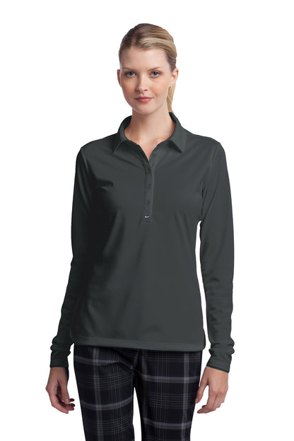 Front View of Anthracite Nike Women's Long Sleeve Dri-FIT Stretch Tech Polo. 545322  - S