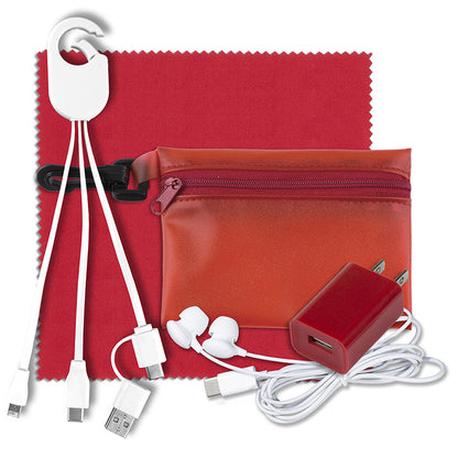 "Miramar" Mobile Tech Earbud and Charging Kit in Translucent Carabiner Zipper Pouch