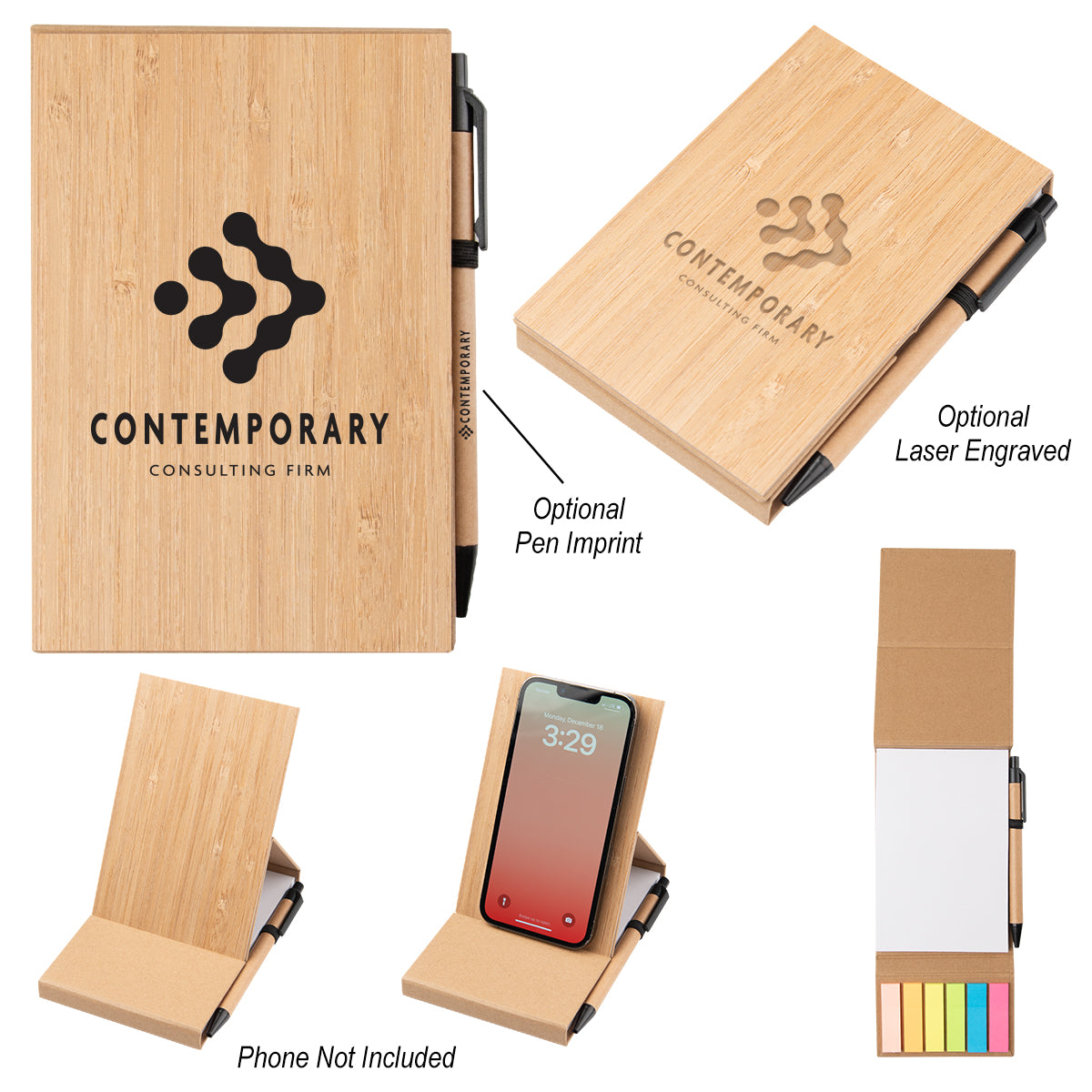 BAMBOO Bamboo Desk Jotter With Phone Stand