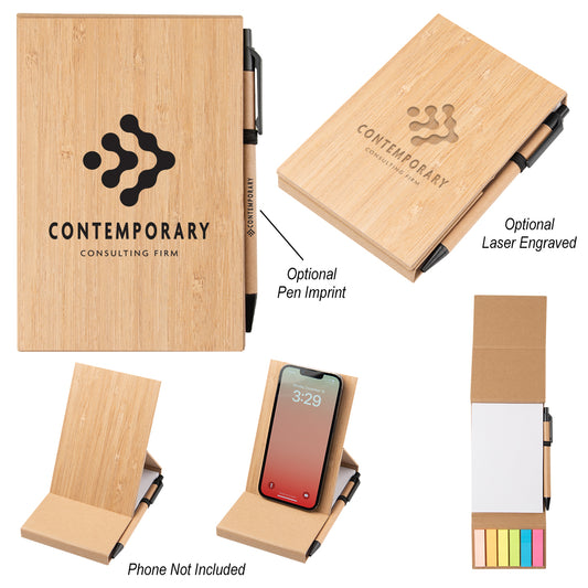 BAMBOO Bamboo Desk Jotter With Phone Stand