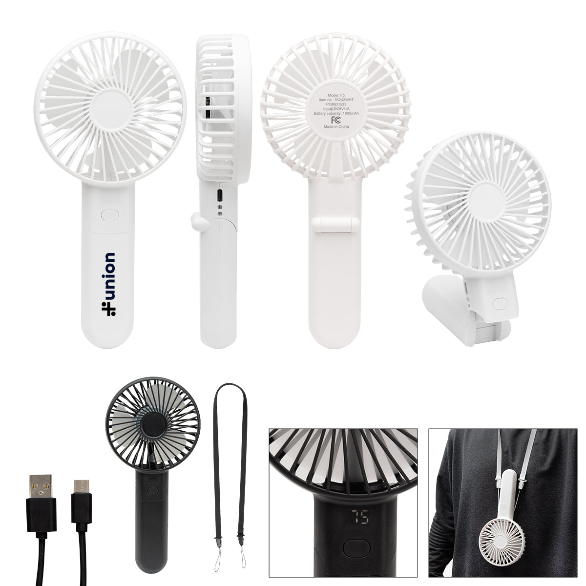 BLACK Bend & Snap Rechargeable Fan