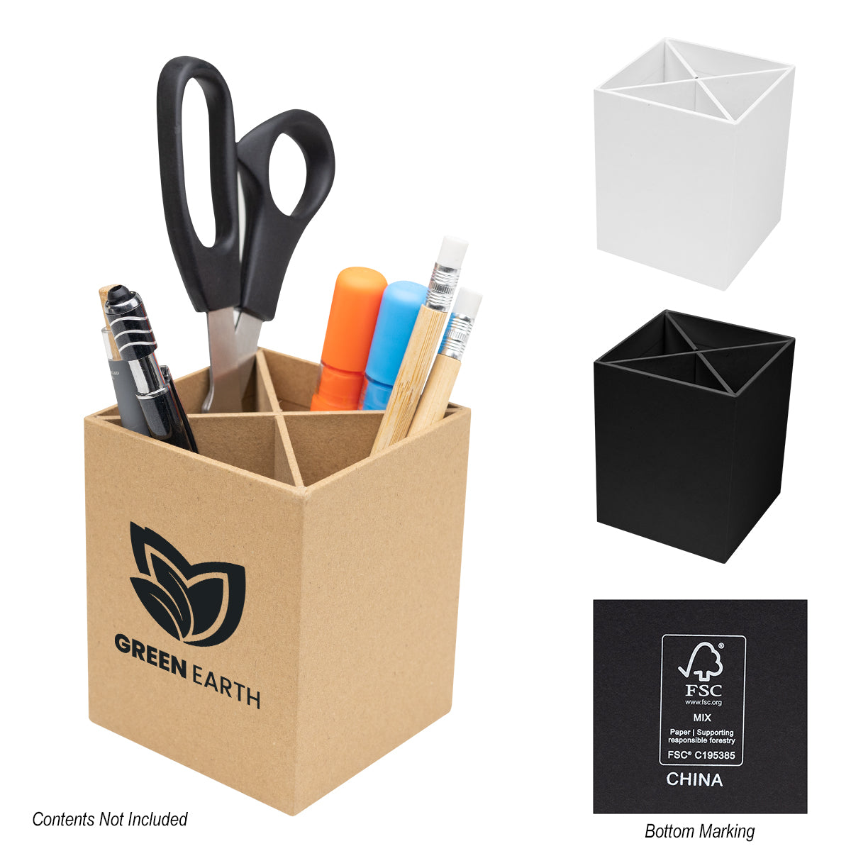 FSC BLACK 4 COMPARTMENT PEN & PENCIL CUP