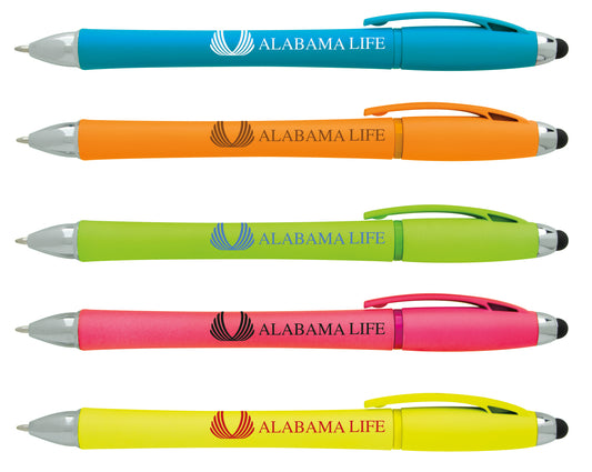 Front View of Neon Blue with Black Ink Neon Stylus Highlighter-Pen Combo