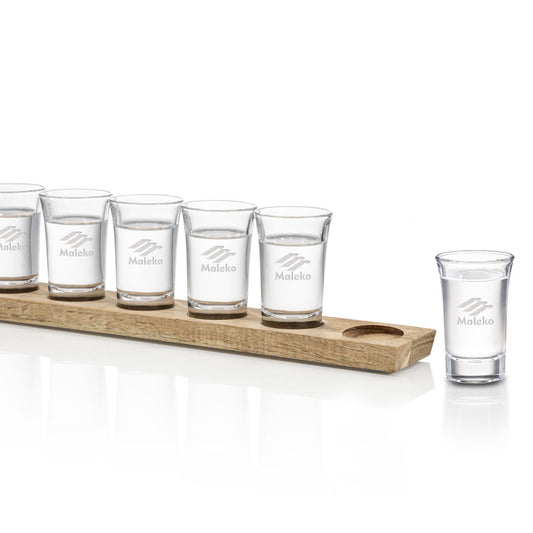 Shot Glasses Set on Acacia - Deep Etch