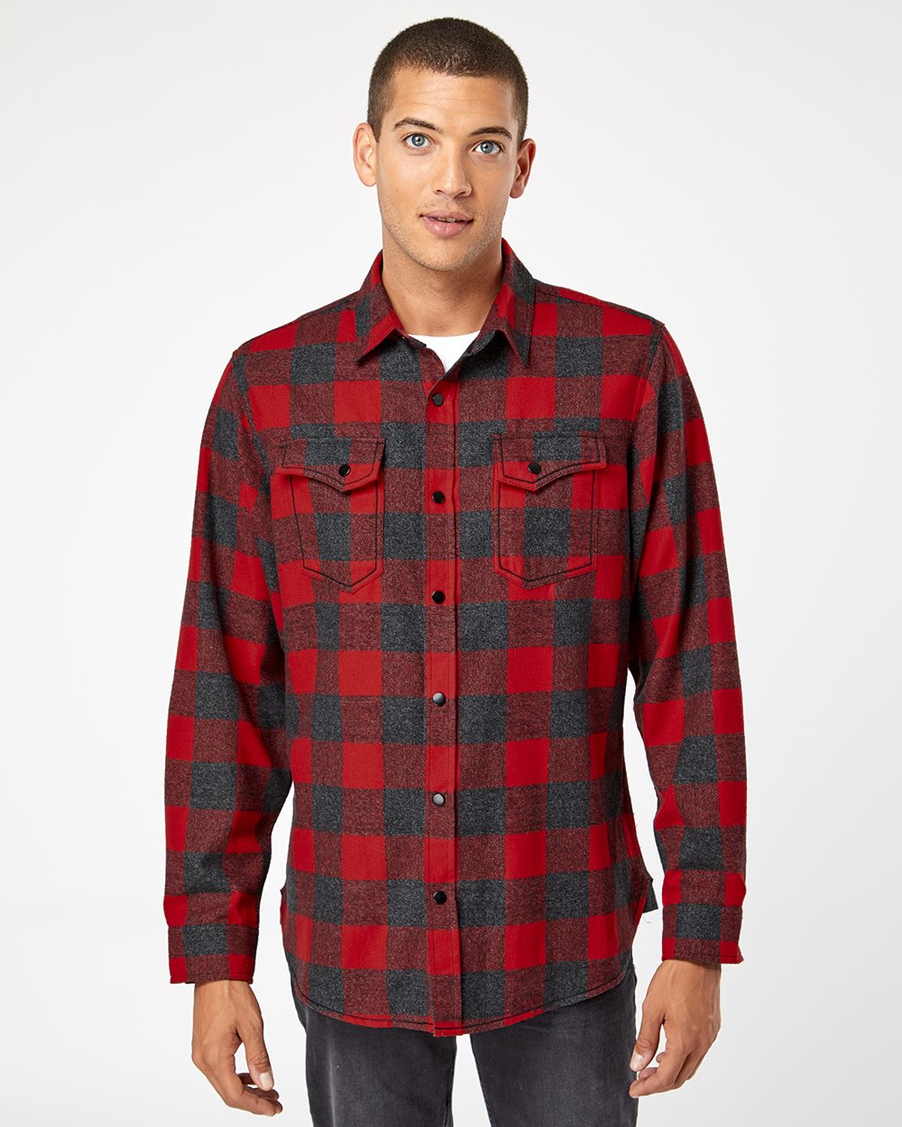 Men's Snap Front Plaid Flannel Shirt - 8219