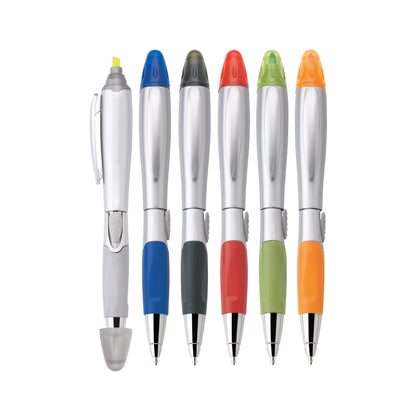 Silver blossom ballpoint pen/highlighter