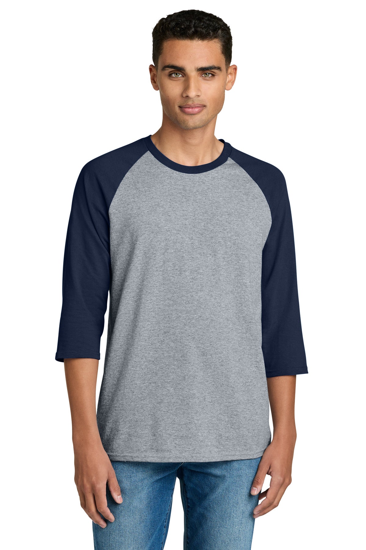 SanMar 5700_sportgreytrimnavy_model_front.jpg