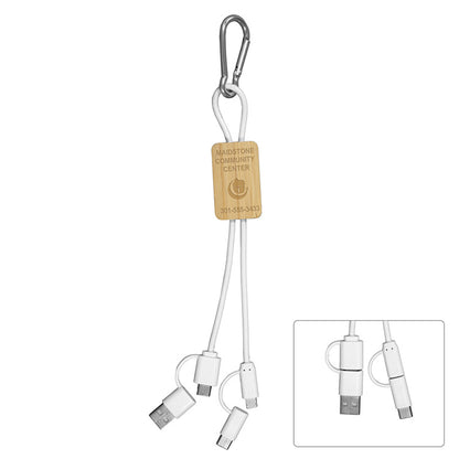 “LISBON” 5-in-1 Bamboo Cell Phone Charging Cable w/Carabiner