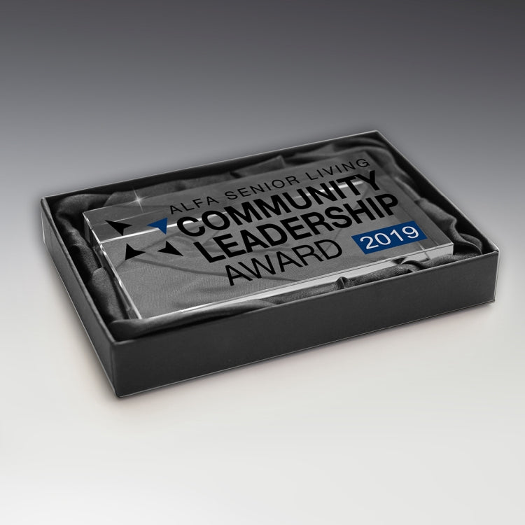 Glass Award Paperweight 5” x 3” x 3/4”