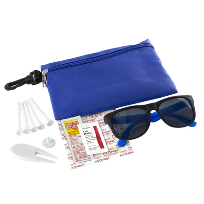 "CHIP" 15 Piece Golf Kit in Supersized Zipper Pack Components inserted into Zipper kit with Carabine