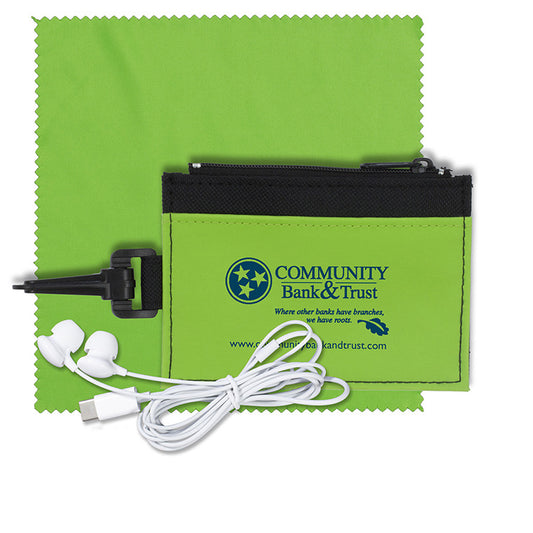 "Lexington" Mobile Tech Earbud Kit with Microfiber Cloth in Travel ID Wallet