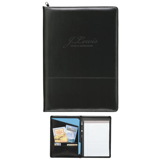 Front View of Black Good Value™ Script Zippered Padfolio