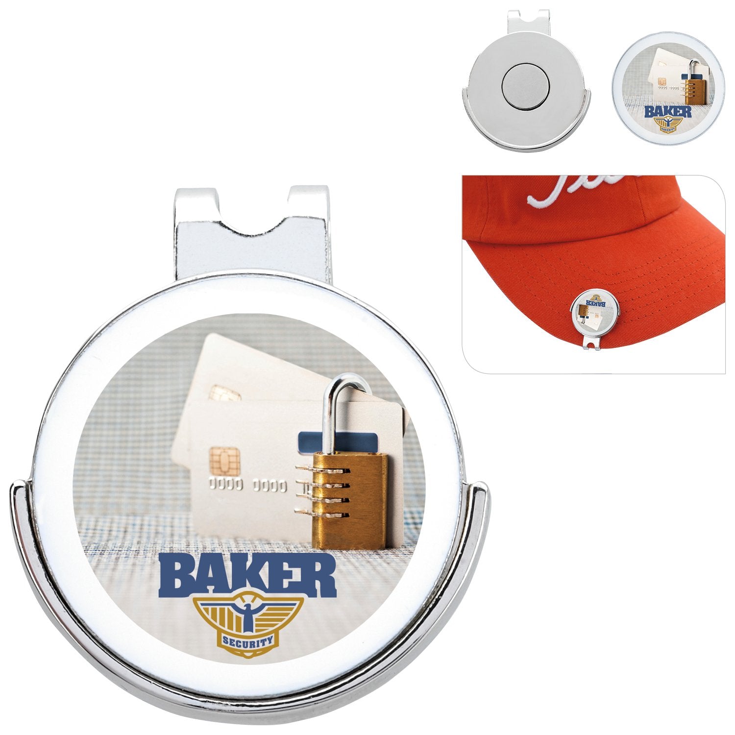 Front View of BALLMARKER.GOLFERS HAT CLIP.SILVER.WHITE Good Value™ Golfers Ball Marker Hat Clip