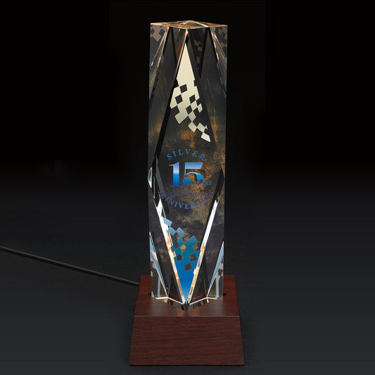 Front View of Clear JAFFA® Dramatis Award with Lighted Base