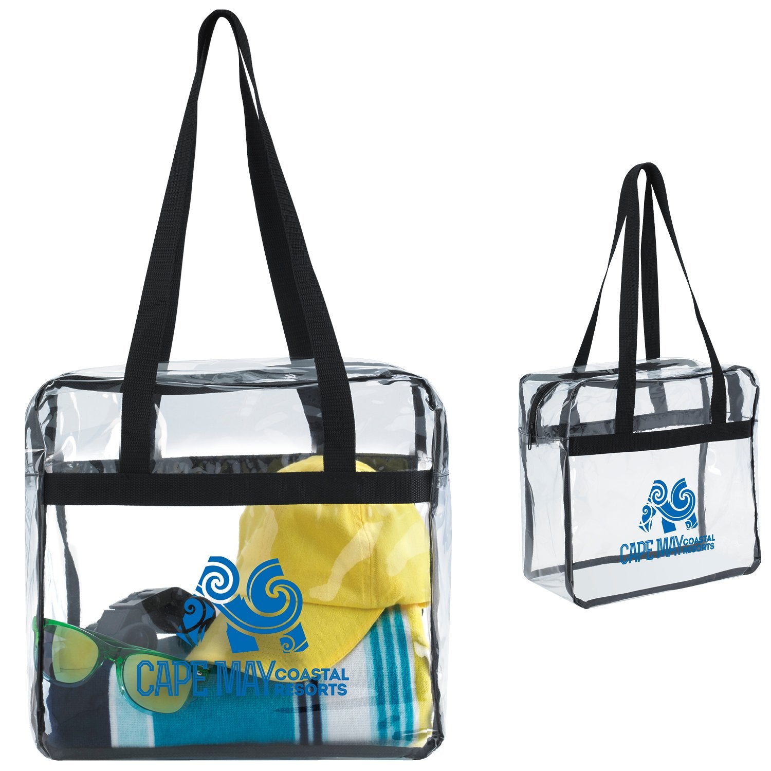 Front View of Black Good Value™ Clear Zippered Tote