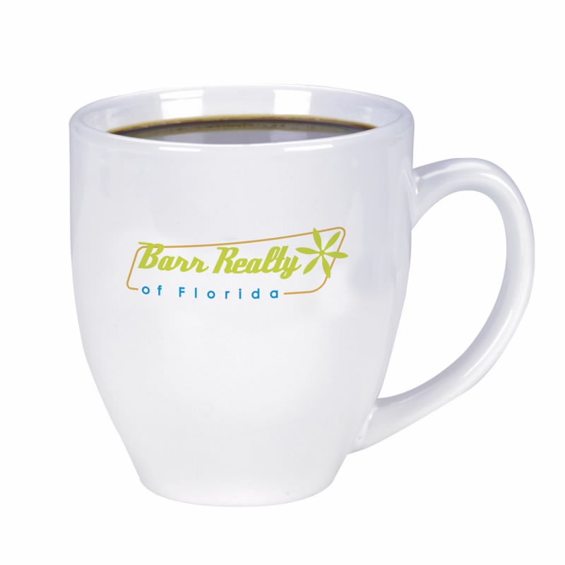 Front View of White Shiny Bistro Mug - 15 oz. (white)
