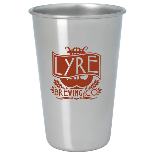 Front View of Silver Stainless Pint Glass - 16 oz.