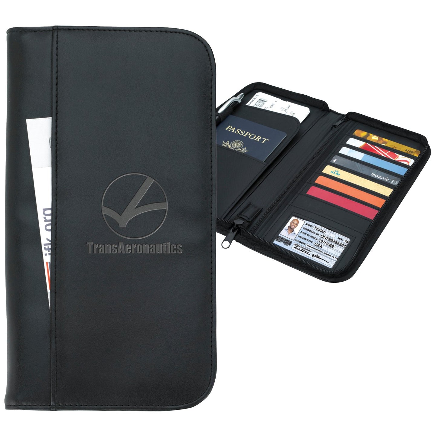 Front View of Black Good Value™ Travel Zippered Wallet