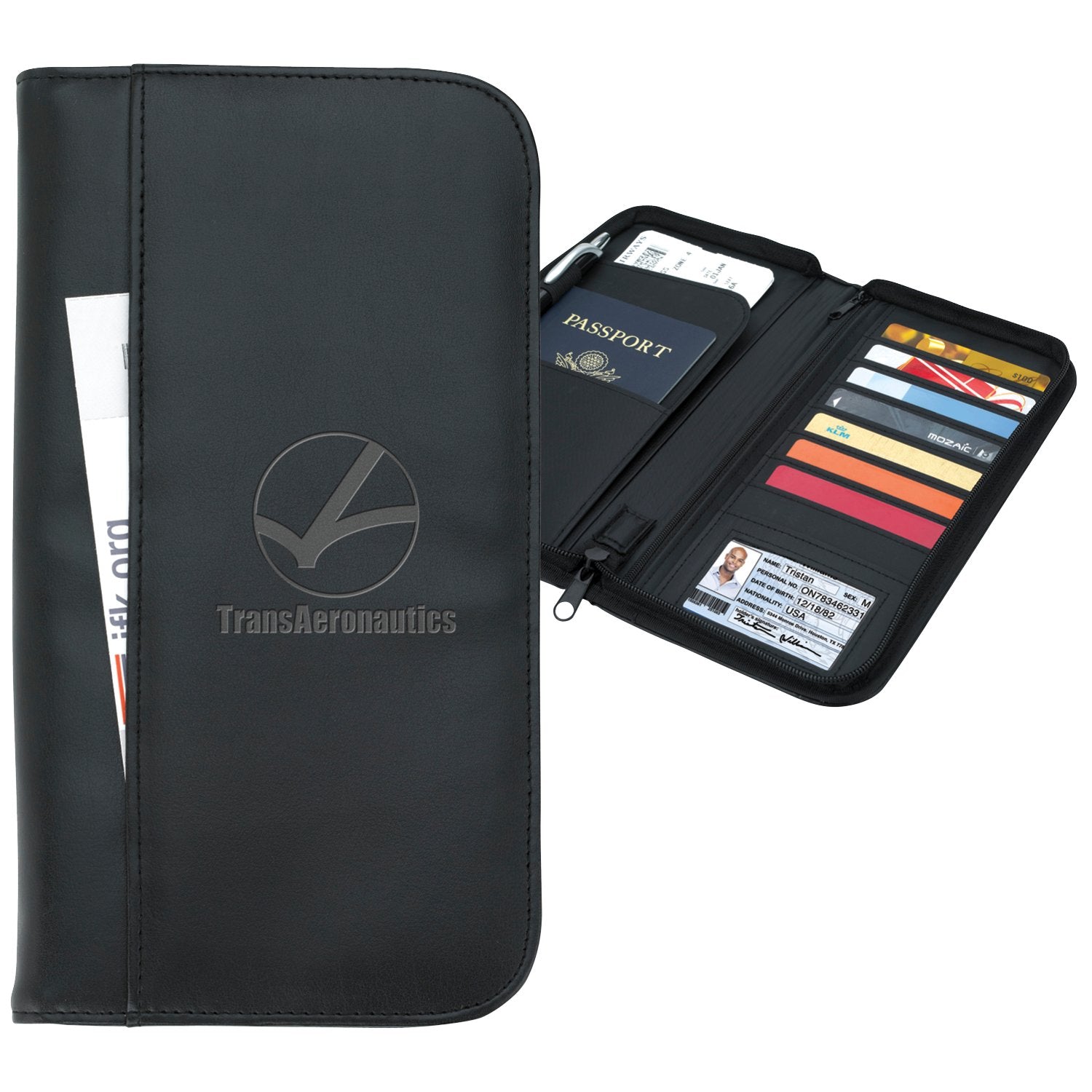 Front View of Black Good Value™ Travel Zippered Wallet