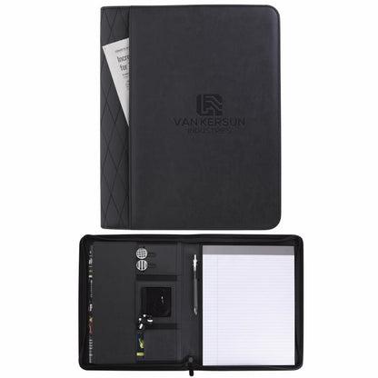 Front View of Black Stitch Zippered Padfolio