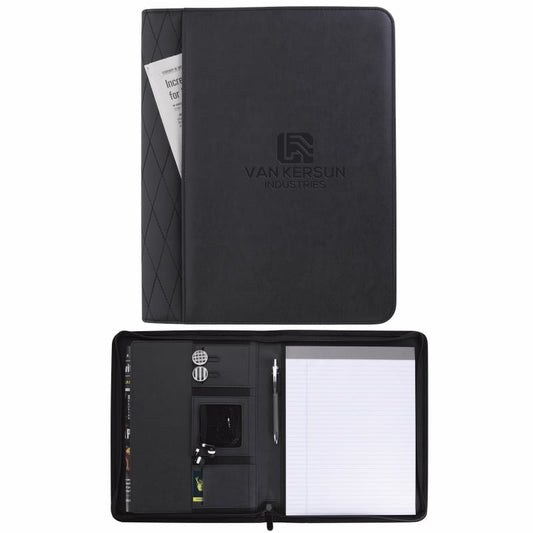 Front View of Black Stitch Zippered Padfolio