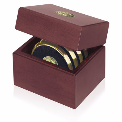 Front View of Cherry JAFFA® Four Coasters with Solid Cherry Chest