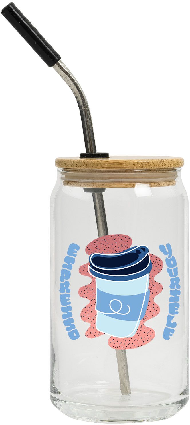 FULL COLOR CAN GLASS 16 OZ WITH LID AND STRAW