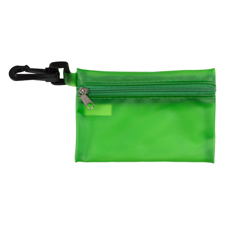 “TechClear” Mobile Tech Accessory Kit in Translucent Carabiner Zipper Pouch Components inserted into
