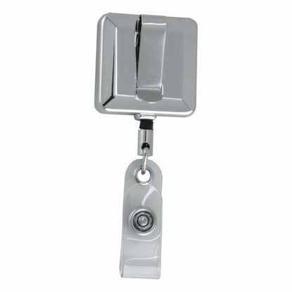 32" Cord Square Chrome Solid Metal Retractable Badge Reel and Badge Holder with Laser Imprint