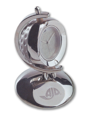 *CLOSEOUT* Silver Golf Ball Clock w/ Silver Base