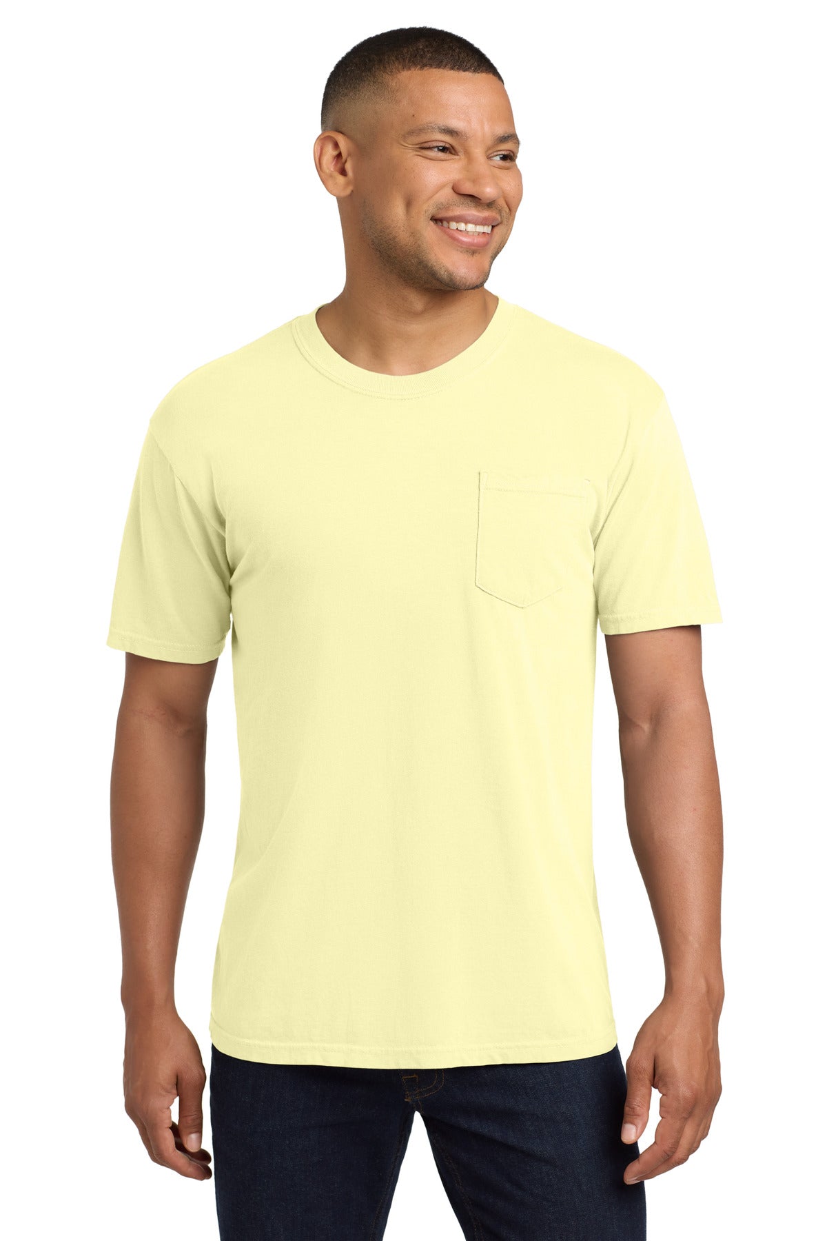 Front View of Banana COMFORT COLORS Heavyweight Ring Spun Pocket Tee. 6030  - S