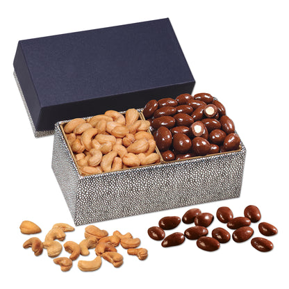 Chocolate Almonds & Cashews in Navy & Silver Gift Box