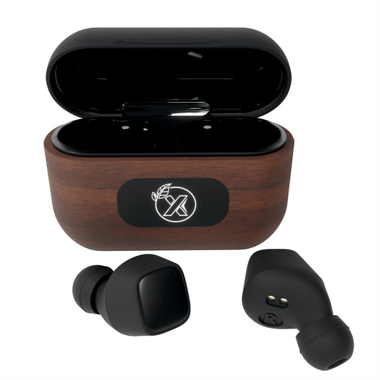 SCX Innovative Design™ Walnut Wood Wireless Earbuds and Charging Case