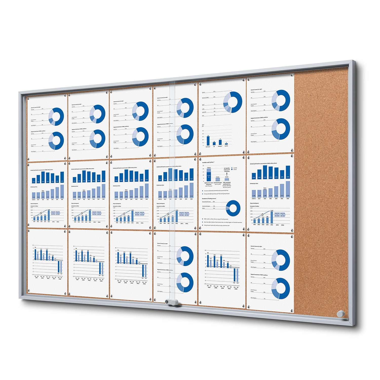 62"W x 38"H Cork Indoor Enclosed Bulletin Board Sliding door