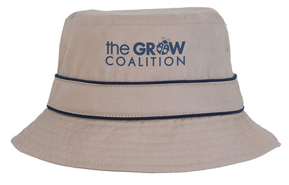 Front View of Khaki Cotton Bucket Hat with Trim