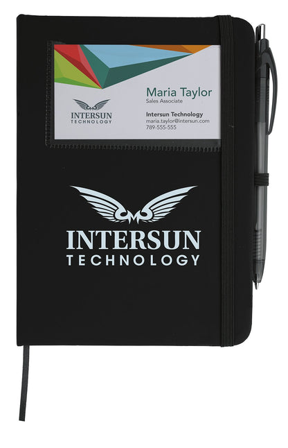 Front View of Black Good Value™ Value Card Pocket Notebook with Element Slim Pen