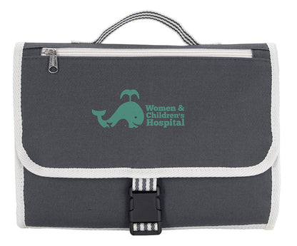 Front View of Gray Atchison® Stripe Diaper Changing Travel Pouch/Mat