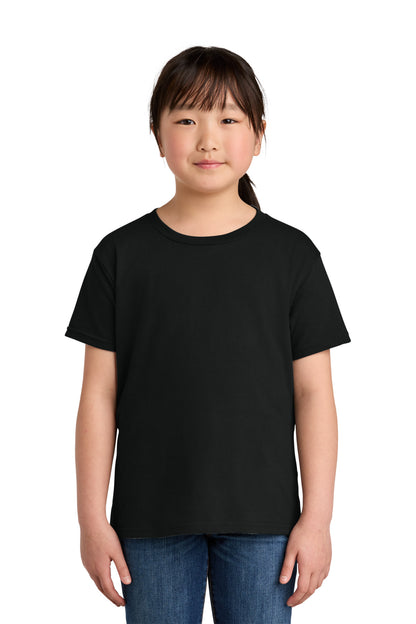 Front View of Black Gildan Youth Softstyle T-Shirt 64000B  - XS