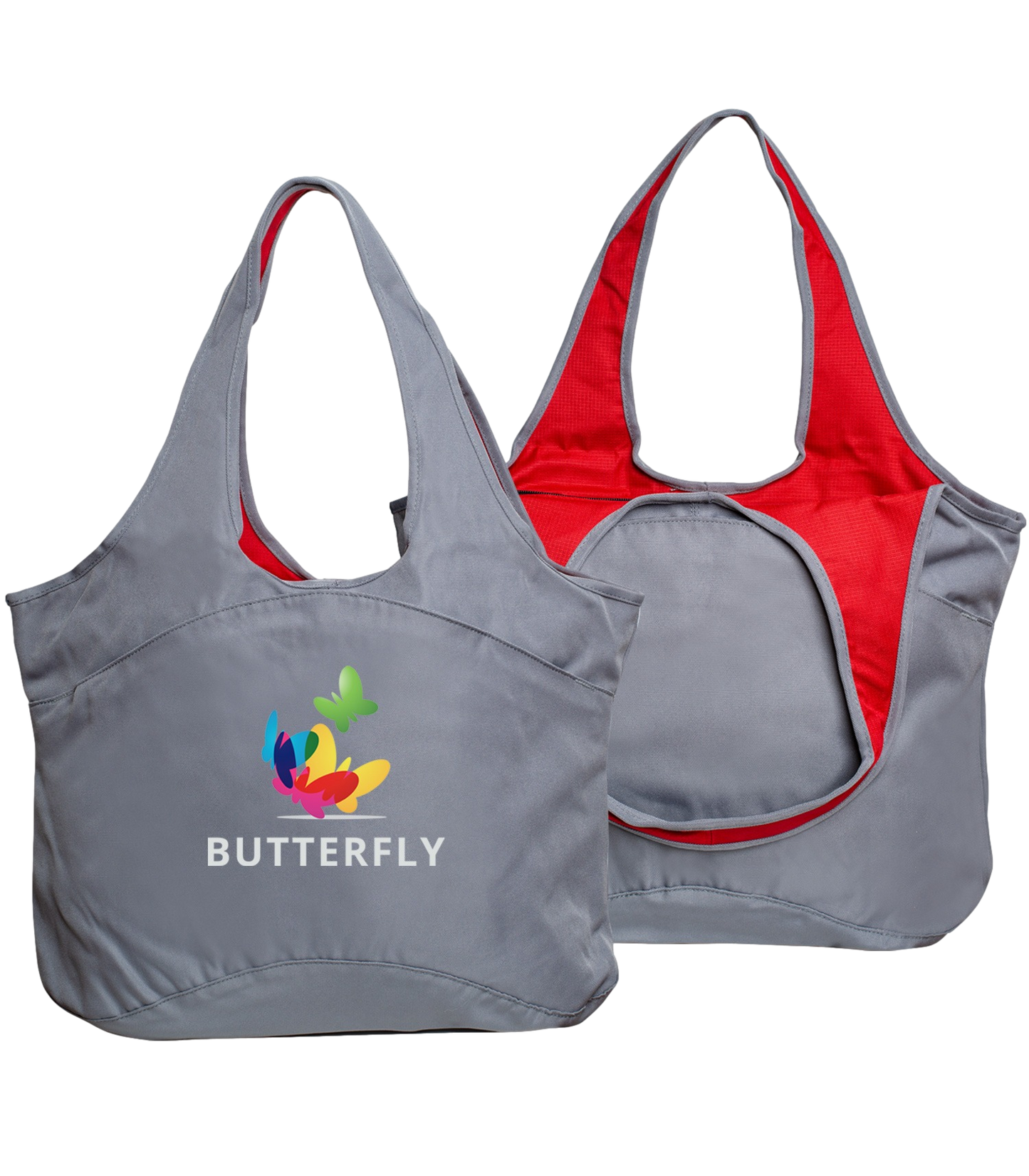 Gray / Red Gray Village Zipper Tote Bag