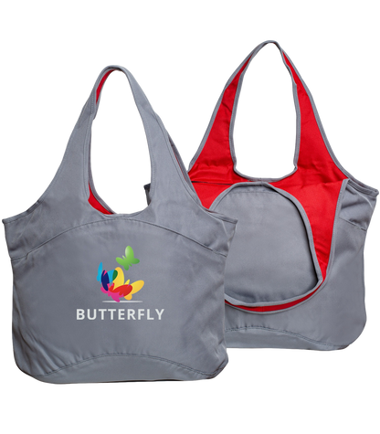 Gray / Red Gray Village Zipper Tote Bag