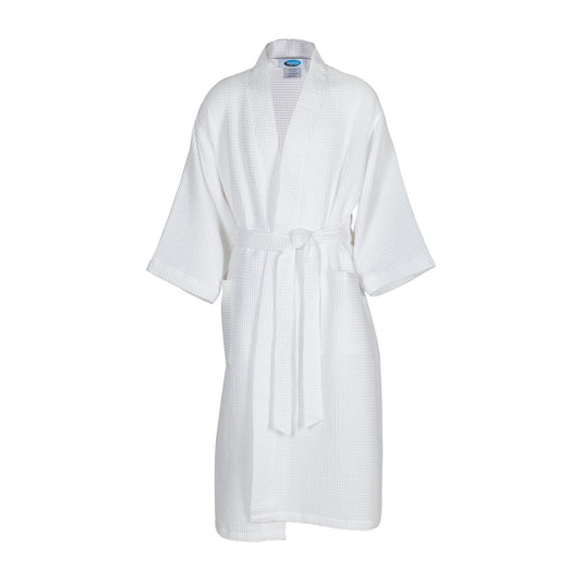 Mid Calf Length Waffle Weave Kimono Robe