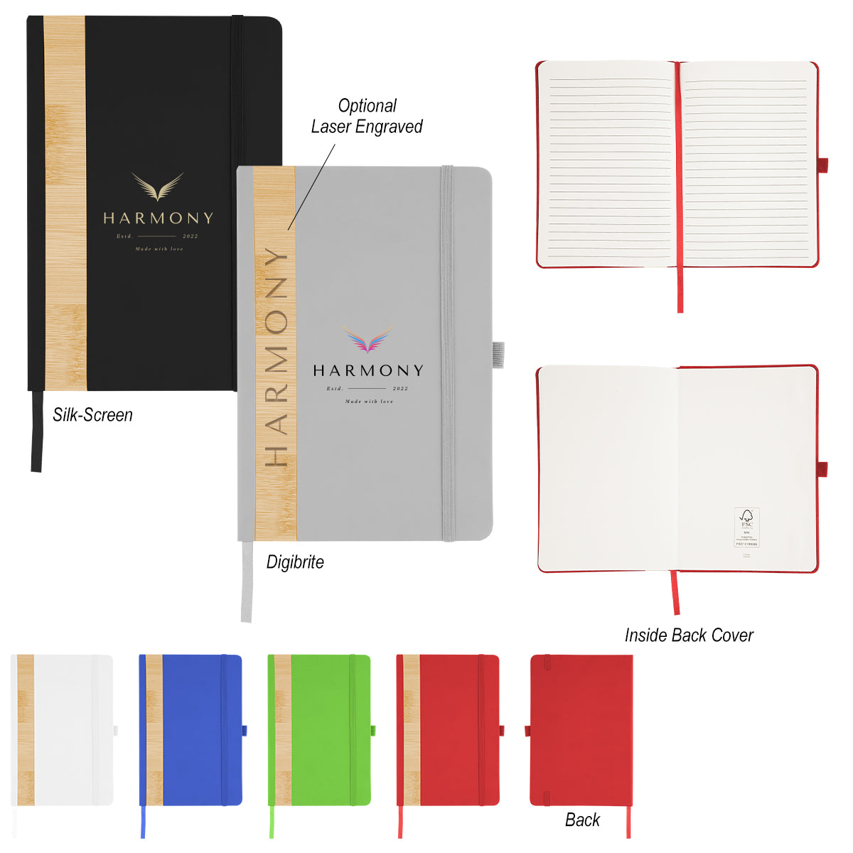 FSC BLACK WITH BAMBOO Recycled PU And Bamboo Accent Journal