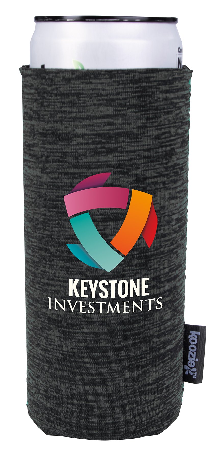 Front View of Black Koozie® Heather Collapsible Slim Can Cooler