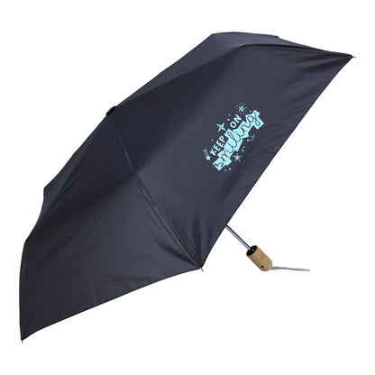 Front View of Navy Shed Rain™ 42" RPET Bamboo-Handled Auto-Open/Close Compact Umbrella