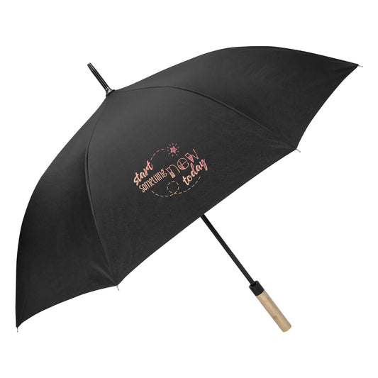 Front View of Navy Shed Rain™ 50" RPET Bamboo-Handled Auto-Open Stick Umbrella