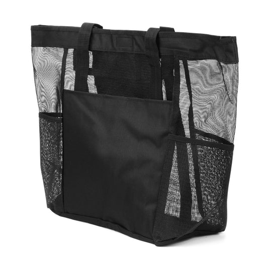 Front View of Black Large Mesh Tote